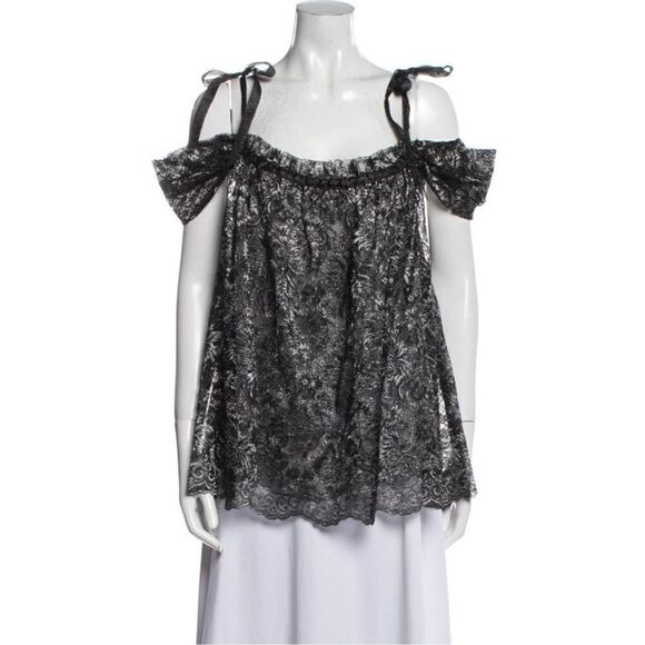 Anna Sui Tops - Anna Sui black and silver metallic silk lace blouse